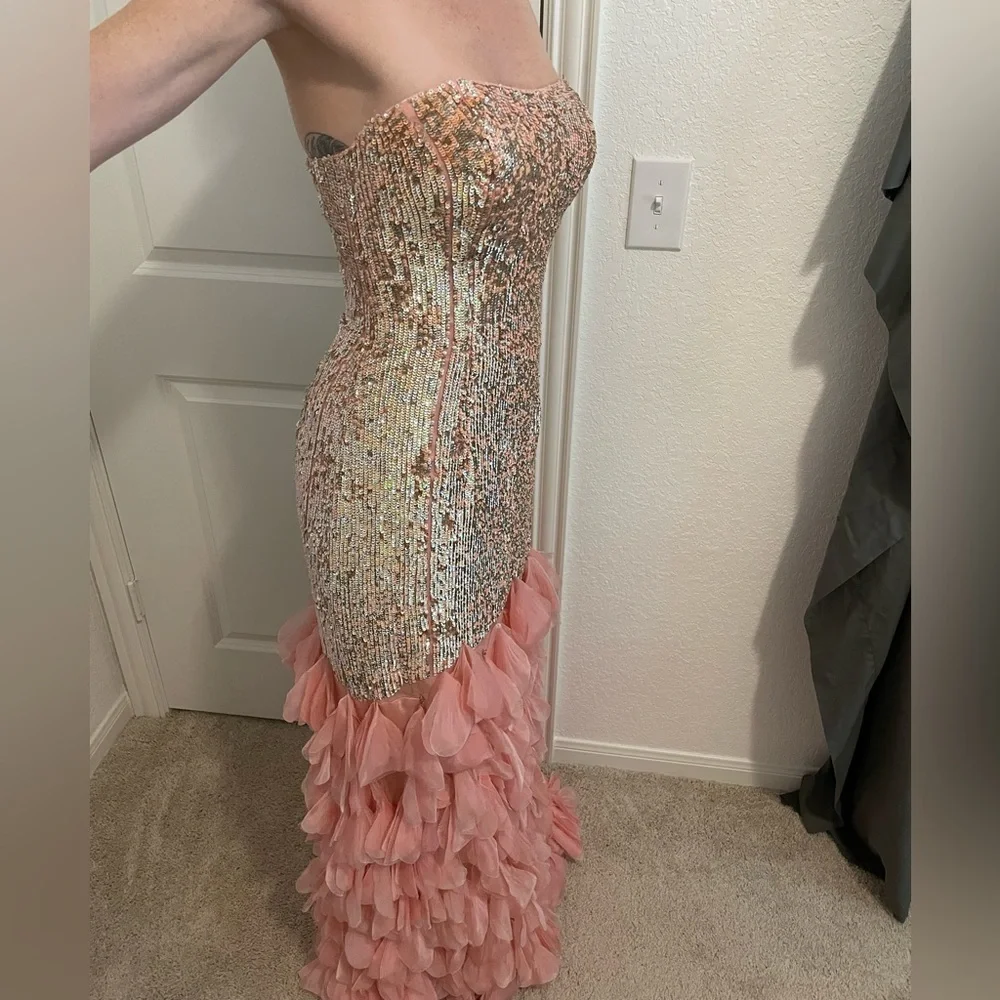 Vintage Sherri Hill Pink Sequin Silk Gown - Prom Homecoming Feather Train 4 Y2K - Picture 3 of 12
